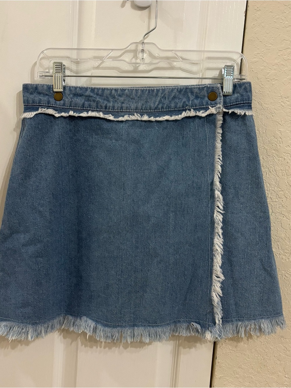 Romeo & Juliet Couture Blue Denim Fringe Wrap Mini Skirt